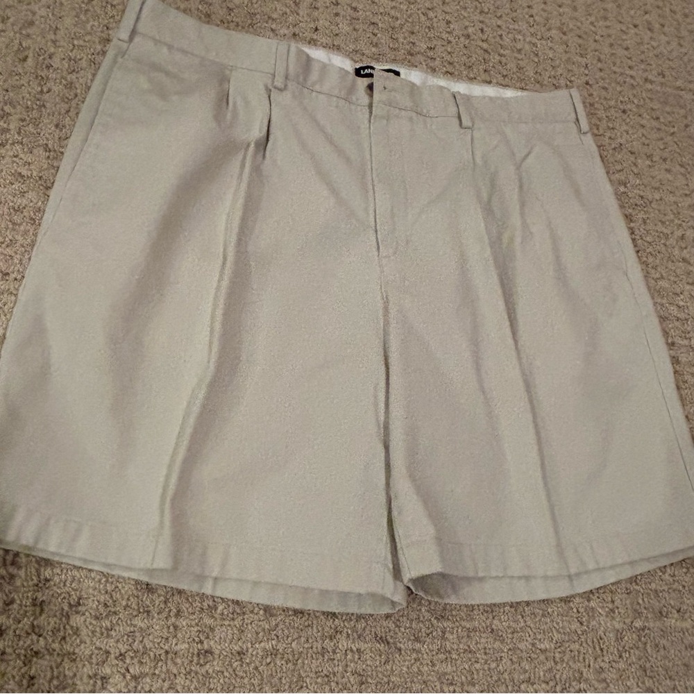 Lands' End Light Khaki Pleated Front Shorts W42